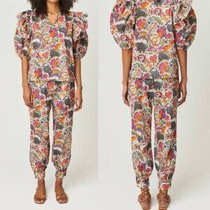 NWT Rhode 3/4 Sleeves Nino Ruffle Detailing Lamu Mini Floral Puff Sleeve Blouse